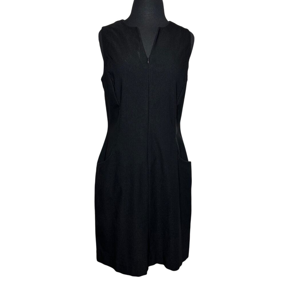 J. McLaughlin Catalina Cloth Shift Dress Front Zipper Pockets Black Sleeveless 6